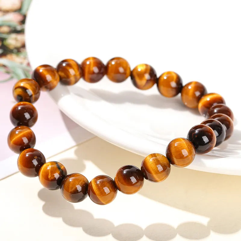 Brown Tiger Eye Semi-Precious Gemstones Healing Crystal Stretch Beaded Bracelet