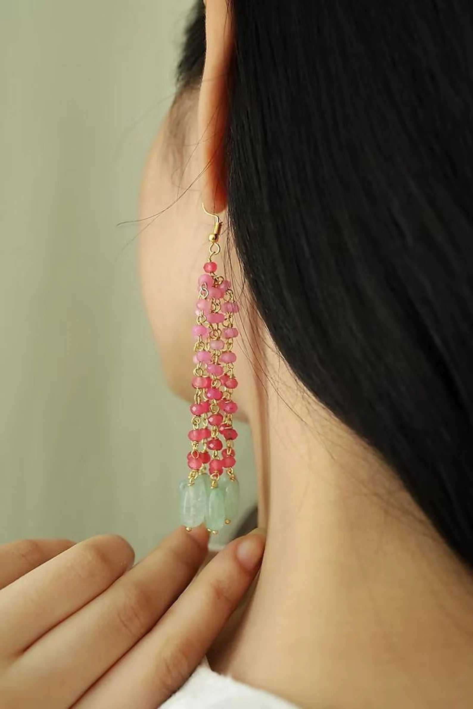 Stunning Long Chain Earrings with Beaded Onyx and Pearls for special events