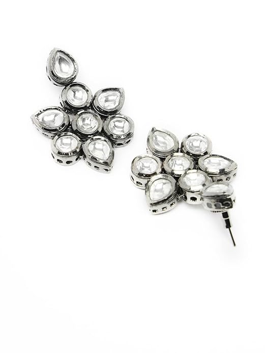 Stylish Traditional Rhodium-Plated Kundan Stone Studded Handcrafted Earrings