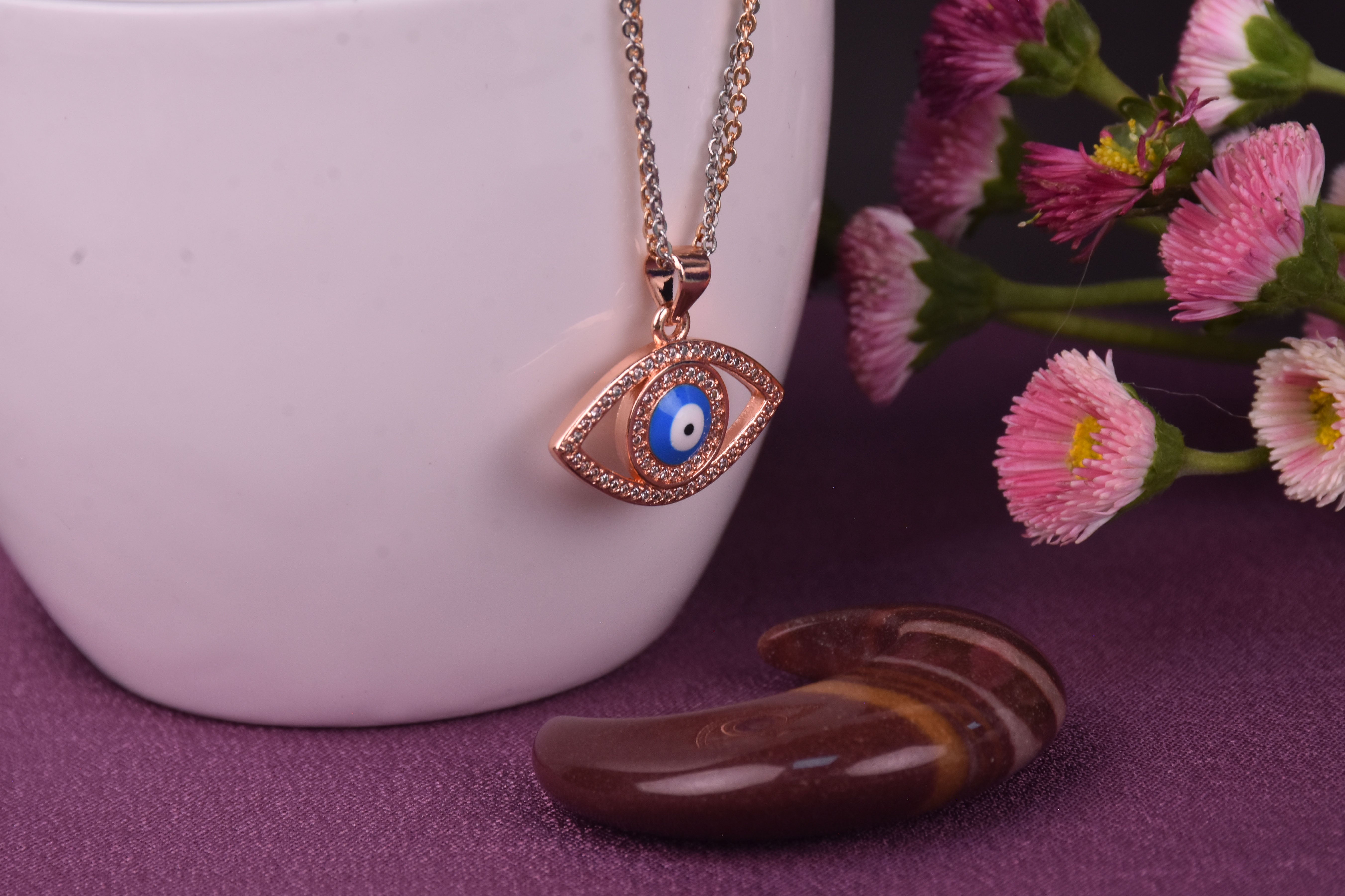 Diamond Cut CZ Stones Rose Gold Platted Evil Eye Charm Mangalsutra