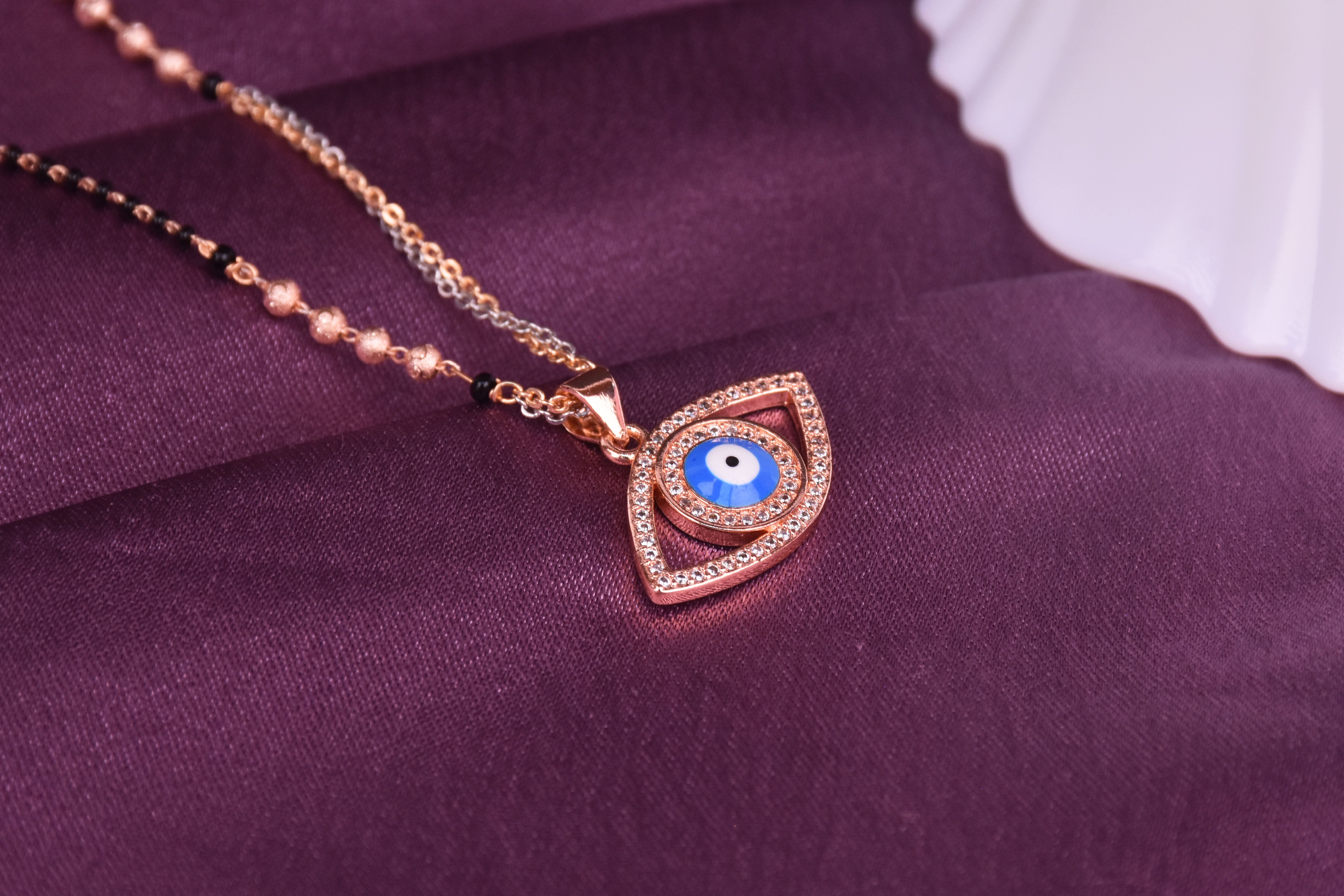 Diamond Cut CZ Stones Rose Gold Platted Evil Eye Charm Mangalsutra