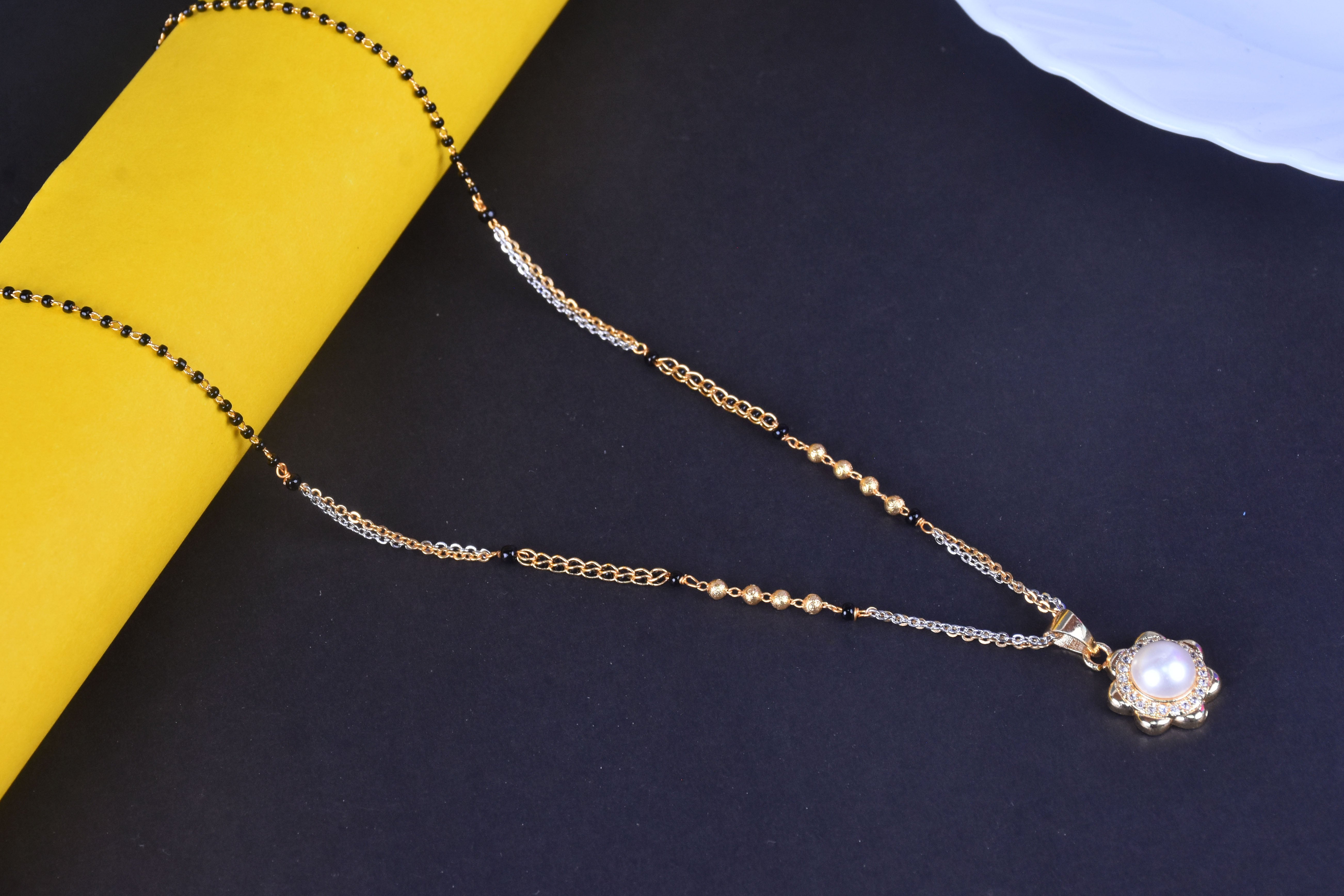Sparkling Sterling Silver Mangalsutra with CZ & Pearl - Perfect Gift for Love