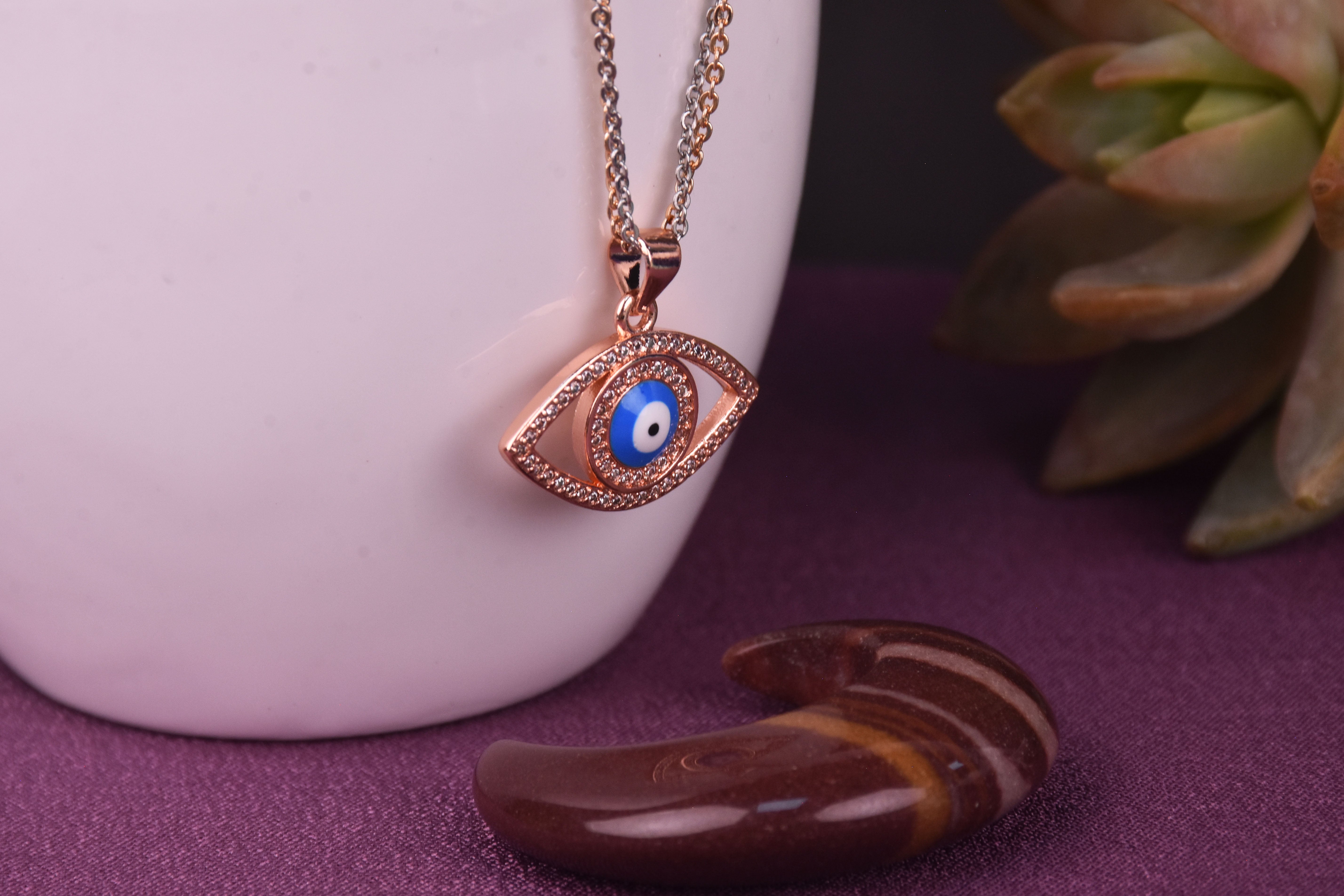 Diamond Cut CZ Stones Rose Gold Platted Evil Eye Charm Mangalsutra