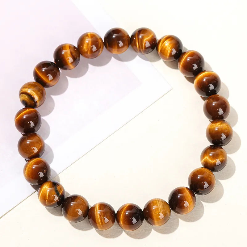 Brown Tiger Eye Semi-Precious Gemstones Healing Crystal Stretch Beaded Bracelet