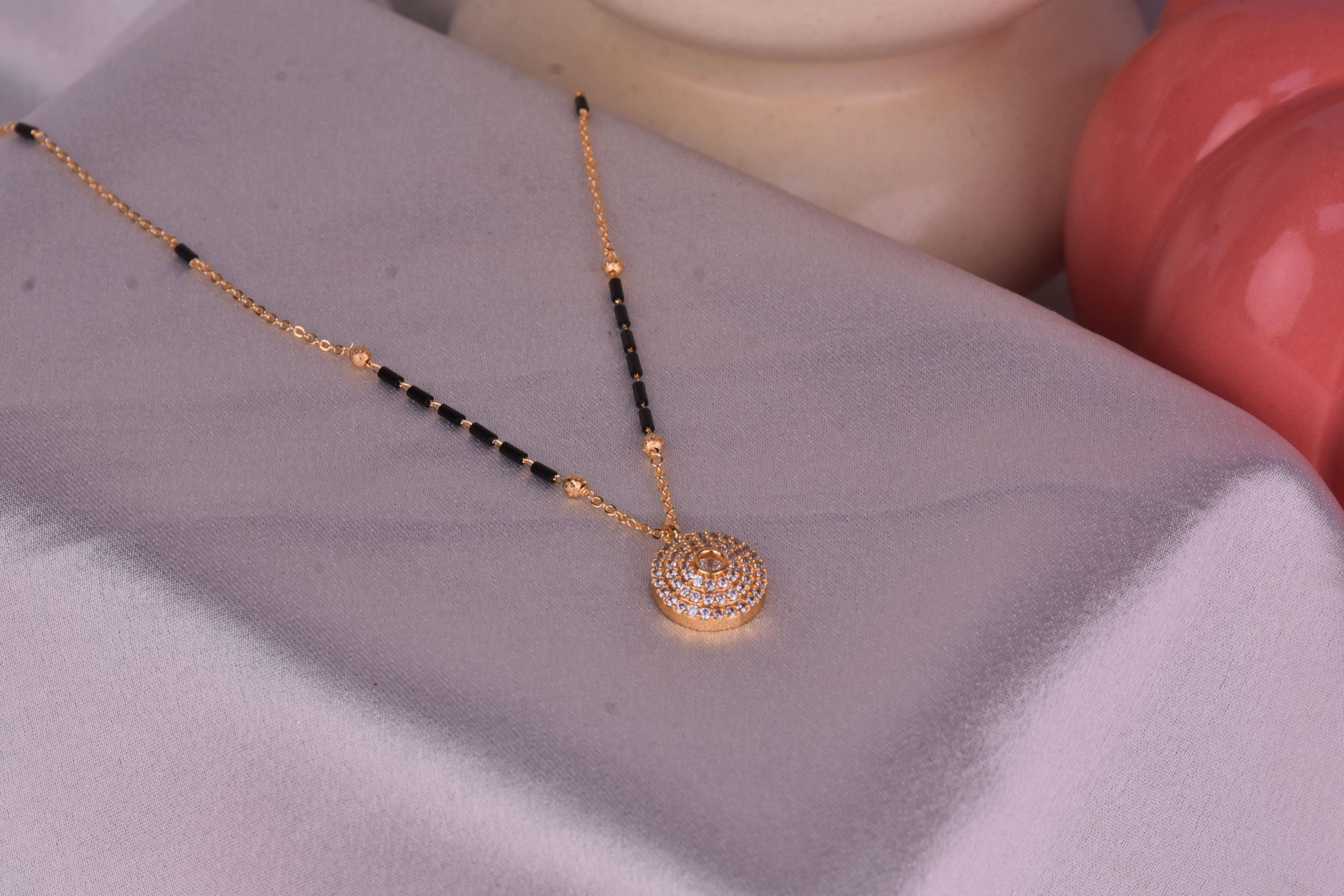 Gold Plated CZ Studded black Beads Embellished Mangalsutra For Women