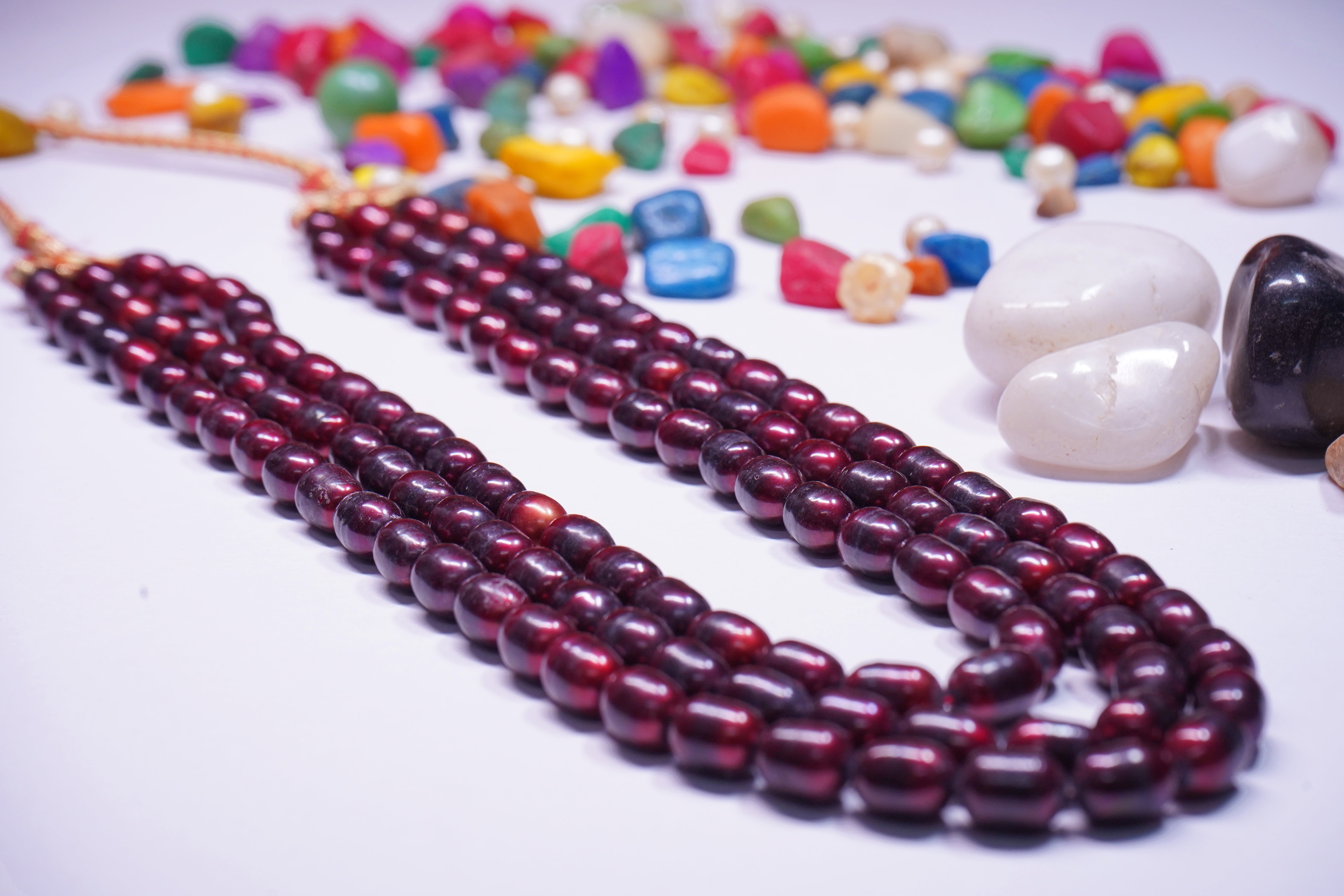 Sizzling Red Layers: Statement Real Russian Red Pearls Necklace