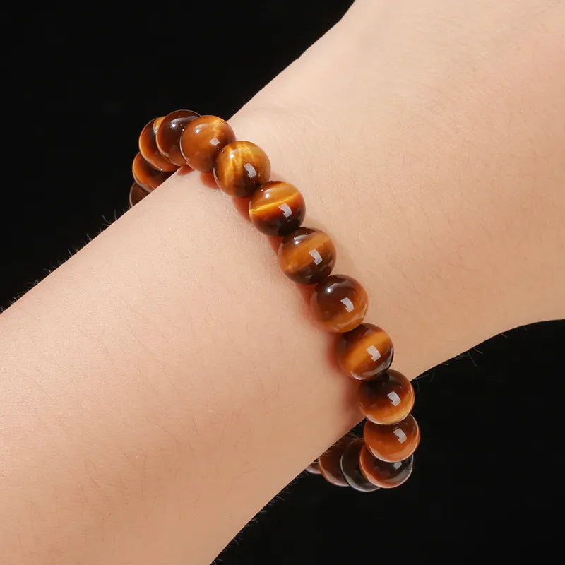 Brown Tiger Eye Semi-Precious Gemstones Healing Crystal Stretch Beaded Bracelet